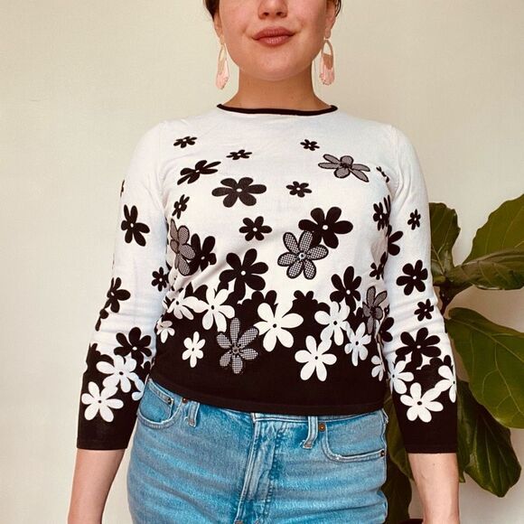 Alfred Dunner Floral Mod 60s style sweater flower power - Picture 12 of 13